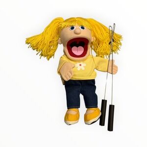 Silly Puppets 14 inch Katie Peach Girl Hand Puppet with Arm Control Rods Yellow